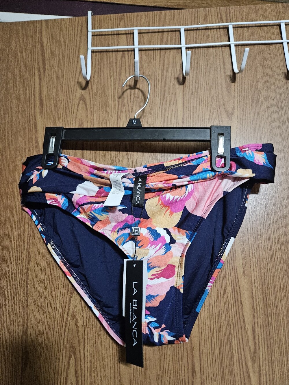 La Blanca Denim Bouquet Indigo Shirred Band Hipster Swim Bottoms Upf 50+ Size 14